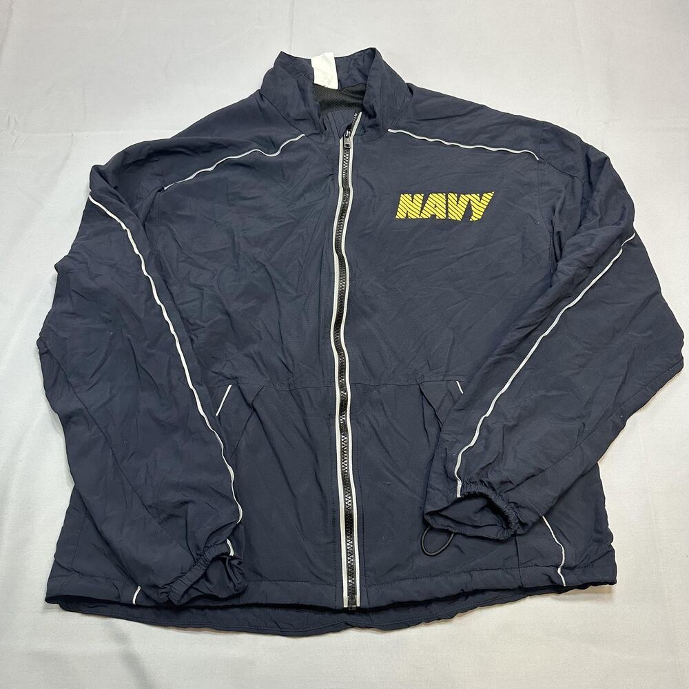 US Navy Jacket Mens Small Short Blue Nylon Windbreaker Lined PT Running Made USA